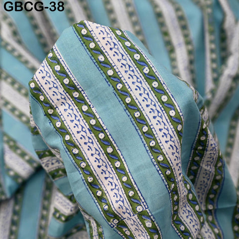 Block Printed Floral Cotton Fabric, Summer Dress, Sleepwear Pajamas Sewing Material by the Yard, Green and white