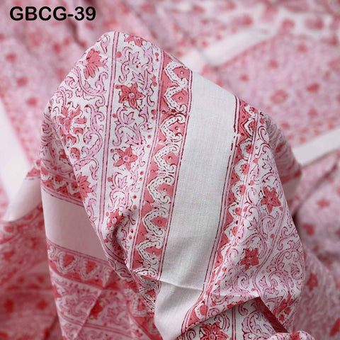 Block-Printed Floral Cotton Fabric, Summer Dress, Sleepwear Pajamas Sewing Material by the Yard, Pink and White