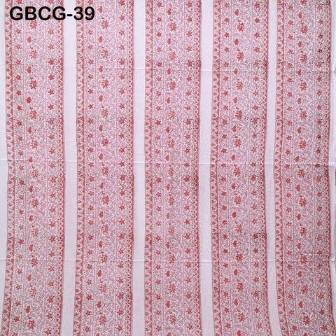 Block-Printed Floral Cotton Fabric, Summer Dress, Sleepwear Pajamas Sewing Material by the Yard, Pink and White