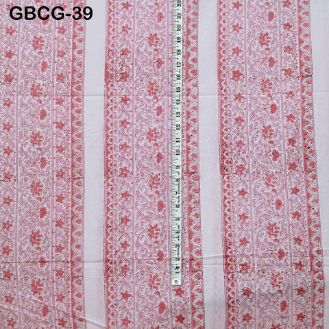 Block-Printed Floral Cotton Fabric, Summer Dress, Sleepwear Pajamas Sewing Material by the Yard, Pink and White