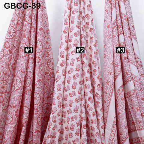 Block-Printed Floral Cotton Fabric, Summer Dress, Sleepwear Pajamas Sewing Material by the Yard, Pink and White