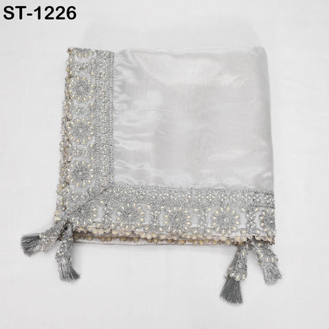 Silver Zari Tissue Dupatta for Women, Bridal Wedding lehenga Heavy Chunni Veil Sequin Scarf, Indian Ethnic Dress Costume Bridesmaid's Gift