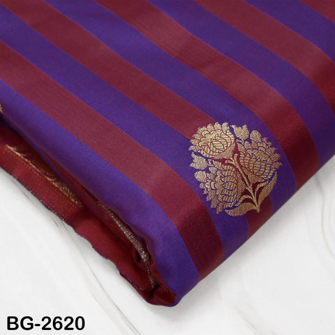 Blended Silk Brocade Fabric by Yard: Blue, Maroon, Gold Banarasi Weaving (44" Wide)