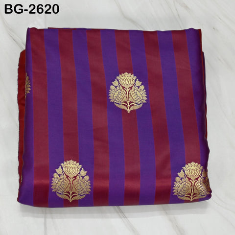 Blended Silk Brocade Fabric by Yard: Blue, Maroon, Gold Banarasi Weaving (44" Wide)