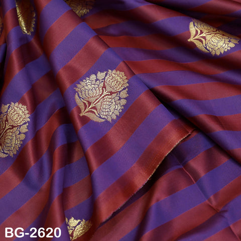 Blended Silk Brocade Fabric by Yard: Blue, Maroon, Gold Banarasi Weaving (44" Wide)