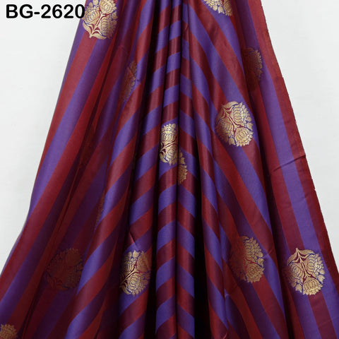 Blended Silk Brocade Fabric by Yard: Blue, Maroon, Gold Banarasi Weaving (44" Wide)