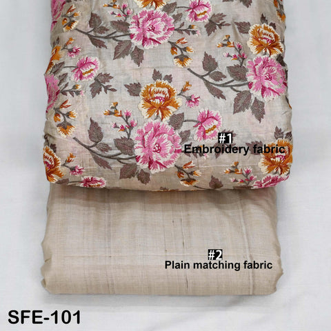 Pure Tussar Silk Embroidered Fabric by the yard Indian Embroidery Raw Silk Wild Natural Handmade Fabric Peace Silk Tussah Dress Material