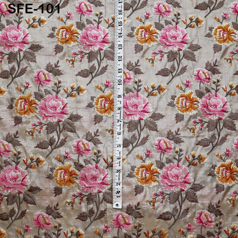 Pure Tussar Silk Embroidered Fabric by the yard Indian Embroidery Raw Silk Wild Natural Handmade Fabric Peace Silk Tussah Dress Material