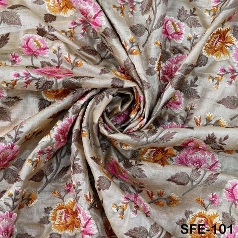 Pure Tussar Silk Embroidered Fabric by the yard Indian Embroidery Raw Silk Wild Natural Handmade Fabric Peace Silk Tussah Dress Material