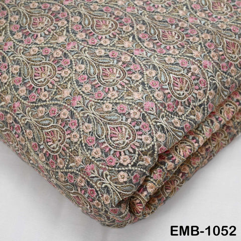 Embroidered Tulle Fabric by the Yard: Pista Green, Peach, Dusty Pink, Grey Indian Net Cloth