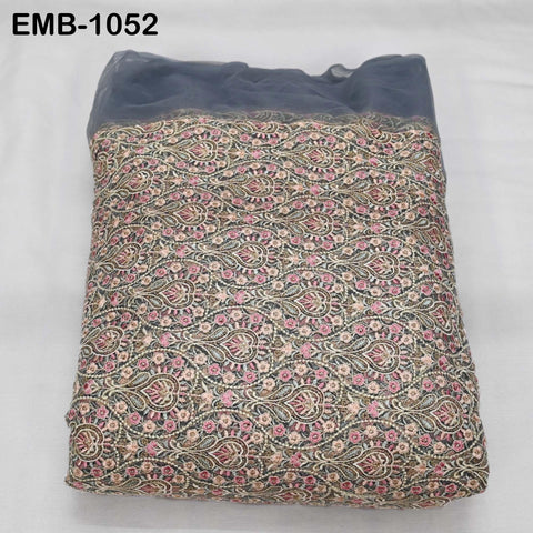 Embroidered Tulle Fabric by the Yard: Pista Green, Peach, Dusty Pink, Grey Indian Net Cloth