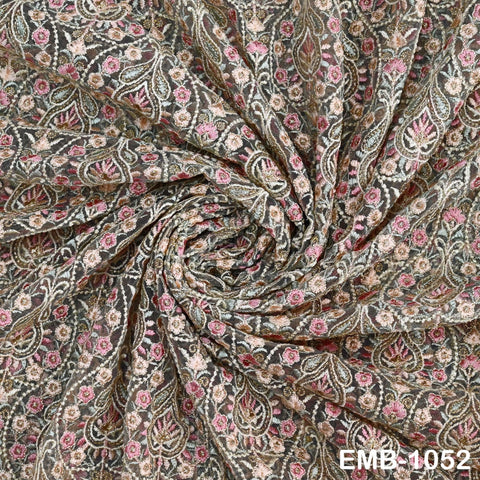 Embroidered Tulle Fabric by the Yard: Pista Green, Peach, Dusty Pink, Grey Indian Net Cloth