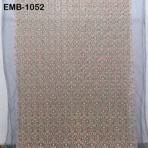 Embroidered Tulle Fabric by the Yard: Pista Green, Peach, Dusty Pink, Grey Indian Net Cloth