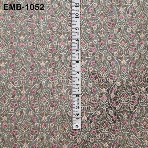 Embroidered Tulle Fabric by the Yard: Pista Green, Peach, Dusty Pink, Grey Indian Net Cloth