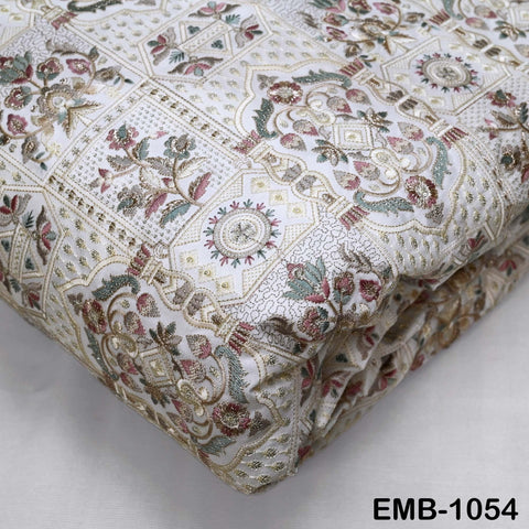 50" Indian Embroidered Fabric by the Yard for Sewing DIY Crafting, Embroidery, Wedding Dresses, Costumes, Dolls, Bags, and Pillow Covers