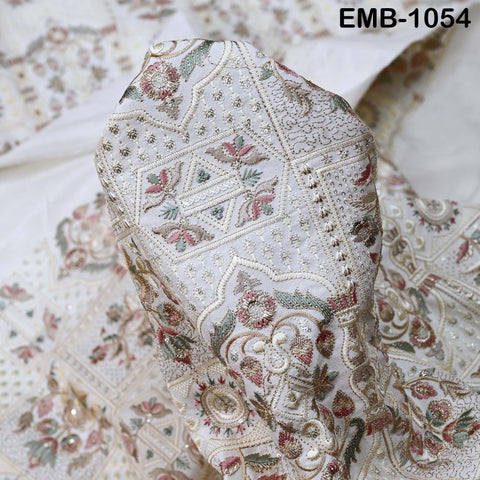 50" Indian Embroidered Fabric by the Yard for Sewing DIY Crafting, Embroidery, Wedding Dresses, Costumes, Dolls, Bags, and Pillow Covers