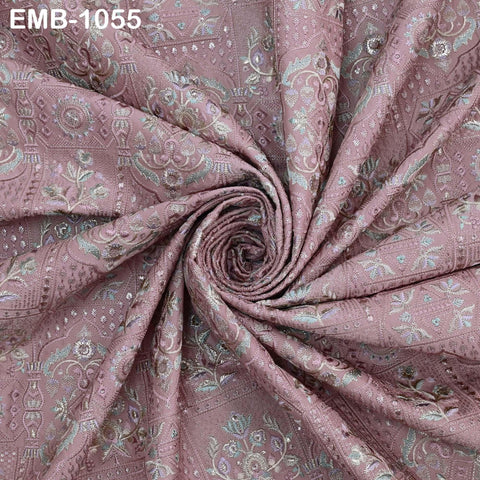 50-inch Indian Embroidered Fabric by Yard: Dusty Pink Viscose, Sequins, Wedding Dress Crafting