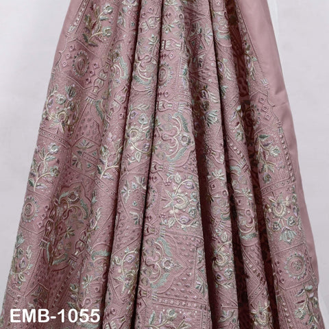 50-inch Indian Embroidered Fabric by Yard: Dusty Pink Viscose, Sequins, Wedding Dress Crafting