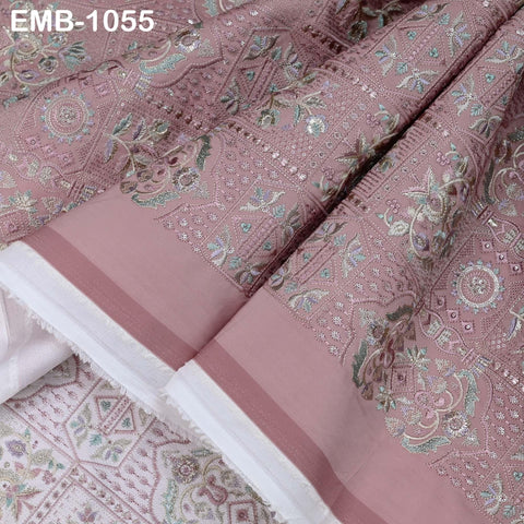 50-inch Indian Embroidered Fabric by Yard: Dusty Pink Viscose, Sequins, Wedding Dress Crafting
