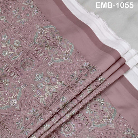 50-inch Indian Embroidered Fabric by Yard: Dusty Pink Viscose, Sequins, Wedding Dress Crafting