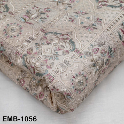 50-inch Indian Embroidered Fabric by Yard: Dusty Pink Viscose, Sequins, Wedding Dress Crafting