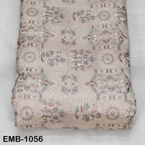 50-inch Indian Embroidered Fabric by Yard: Dusty Pink Viscose, Sequins, Wedding Dress Crafting