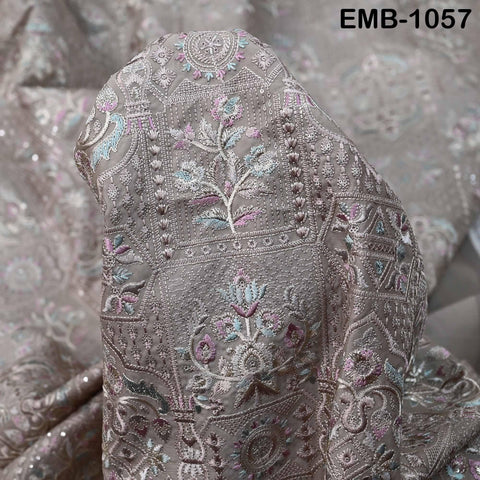 50-inch Indian Embroidered Fabric by Yard: Dusty Pink Viscose, Sequins, Wedding Dress Crafting
