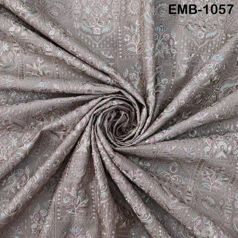50-inch Indian Embroidered Fabric by Yard: Dusty Pink Viscose, Sequins, Wedding Dress Crafting