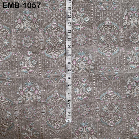 50-inch Indian Embroidered Fabric by Yard: Dusty Pink Viscose, Sequins, Wedding Dress Crafting