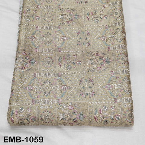 50-inch Indian Embroidered Fabric by Yard: Dusty Pink Viscose, Sequins, Wedding Dress Crafting