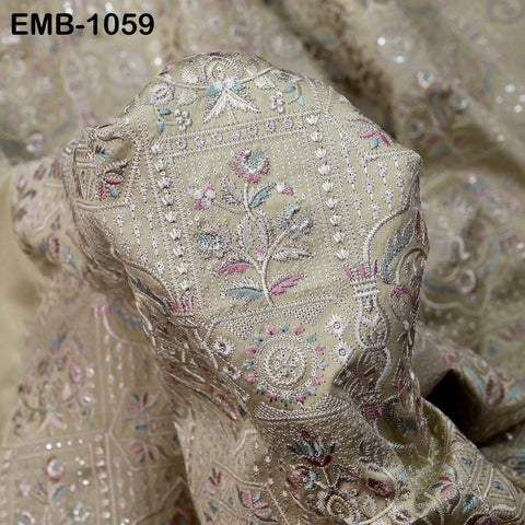 50-inch Indian Embroidered Fabric by Yard: Dusty Pink Viscose, Sequins, Wedding Dress Crafting
