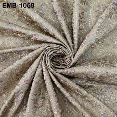 50-inch Indian Embroidered Fabric by Yard: Dusty Pink Viscose, Sequins, Wedding Dress Crafting