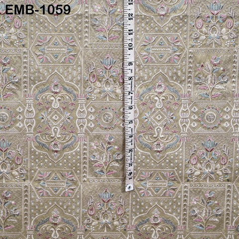 50-inch Indian Embroidered Fabric by Yard: Dusty Pink Viscose, Sequins, Wedding Dress Crafting