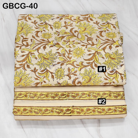 Block-Printed Floral Cotton Fabric, Summer Dress Sewing Material by the Yard, Yellow, Brown