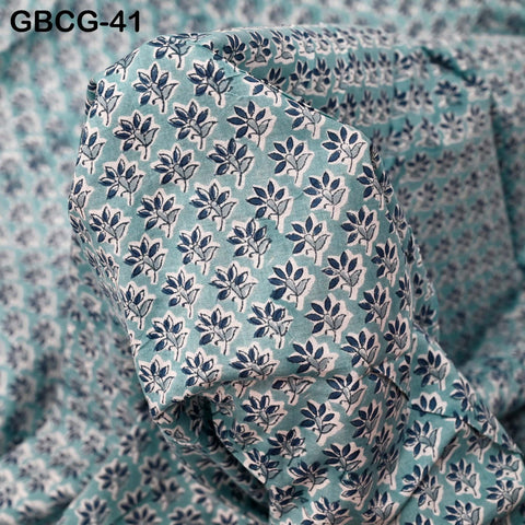 Block-Printed Floral Cotton Fabric, Summer Dress Sewing Material by the Yard, Grey, White