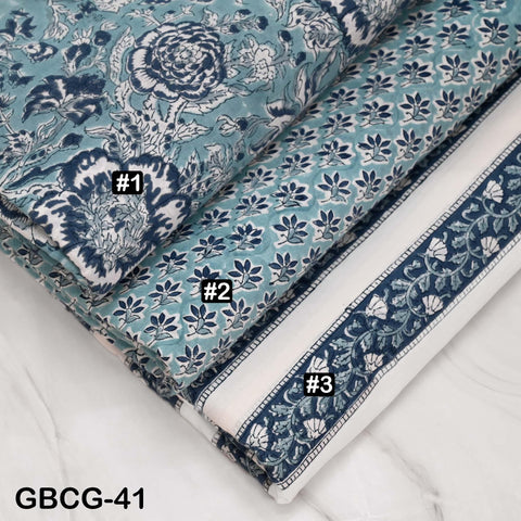 Block-Printed Floral Cotton Fabric, Summer Dress Sewing Material by the Yard, Grey, White