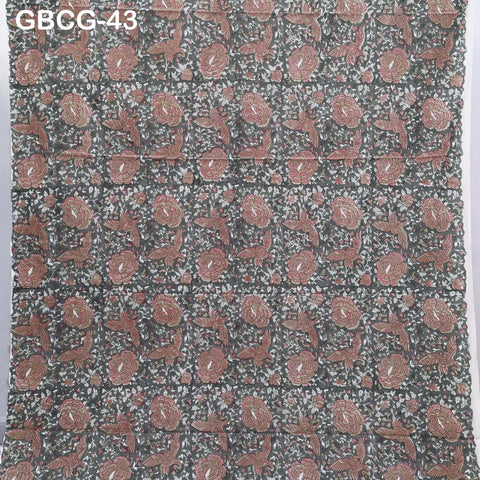 Block-Printed Floral Cotton Fabric, Summer Dress Sewing Material by the Yard, Green, Pink