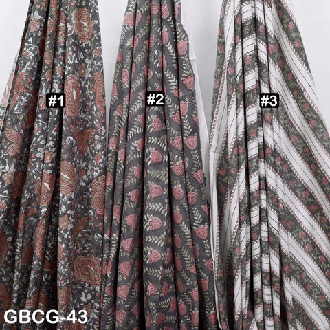 Block-Printed Floral Cotton Fabric, Summer Dress Sewing Material by the Yard, Green, Pink