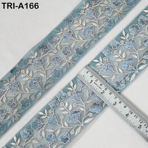 9 Yard Steel Blue Embroidery Ribbons 6cm Indian Sari Border Embroidered Crafting Sewing Lampshade making Home Decor Costumes Trimmings