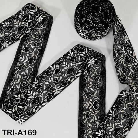 9 Yard Black Embroidery Ribbons 6cm Indian Sari Border Embroidered Crafting Sewing Lampshade making Home Decor Costumes Trimmings