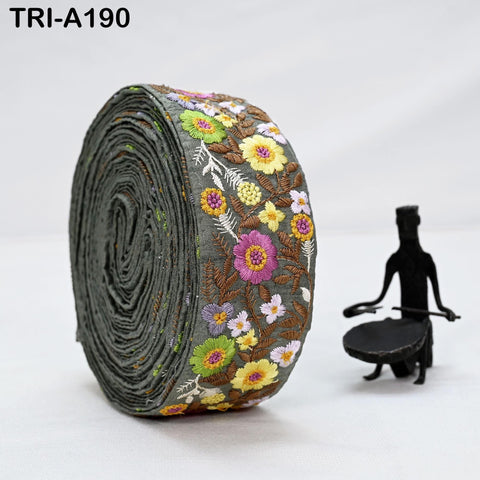 9 Yard Brown 5 cm Embroidery Trims Ribbons Indian Sari Border Embroidered Crafting Sewing Costume Tote Bags Lampshade Home Decor