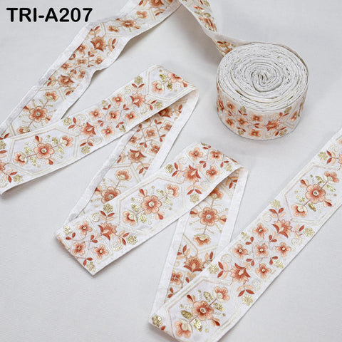 9 Yard Ivory Embroidery Ribbons 6cm Indian Sari Border Embroidered Crafting Sewing Tablecloth Lampshade making Home Decor Costumes Trimming