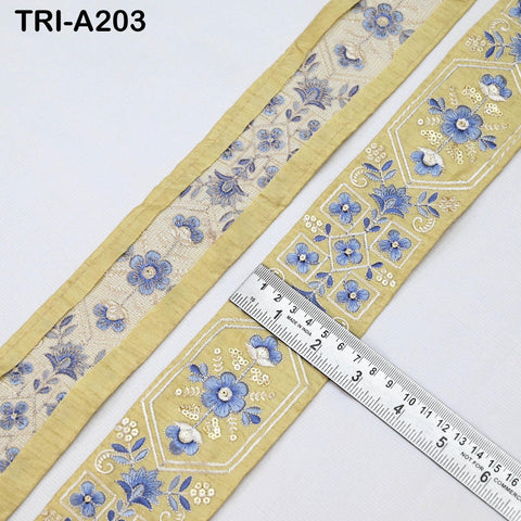 9 Yard Beige Embroidery Ribbons 6cm Indian Sari Border Embroidered Crafting Sewing Tablecloth Lampshade making Home Decor Costumes Trimming