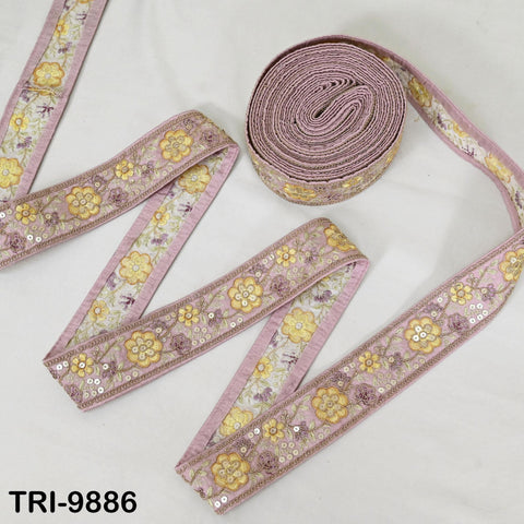 9 Yard Dusty Pink 5 cm Embroidery Trims Ribbons Indian Sari Border Embroidered Crafting Sewing Costume Tote Bags Lampshade Home Decor