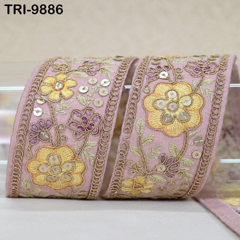 9 Yard Dusty Pink 5 cm Embroidery Trims Ribbons Indian Sari Border Embroidered Crafting Sewing Costume Tote Bags Lampshade Home Decor