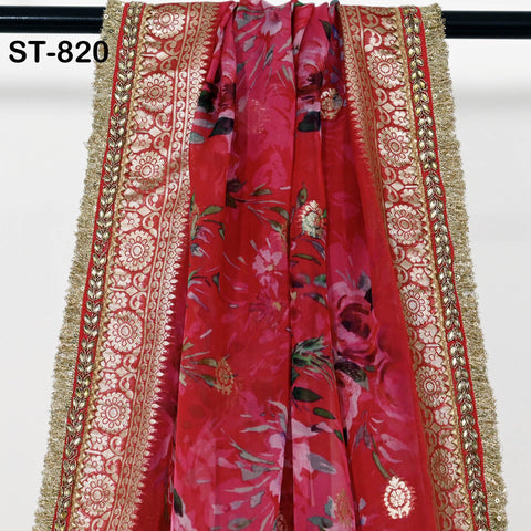 Organza Brocade Gold Indian Printed Head Scarf Crafting Sewing Wedding Dress Costume Doll Making Gift for Her Bridal Veil