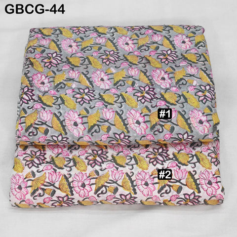 Block-Printed Floral Cotton Fabric, Summer Dress Sewing Material by the Yard, Green, Pink