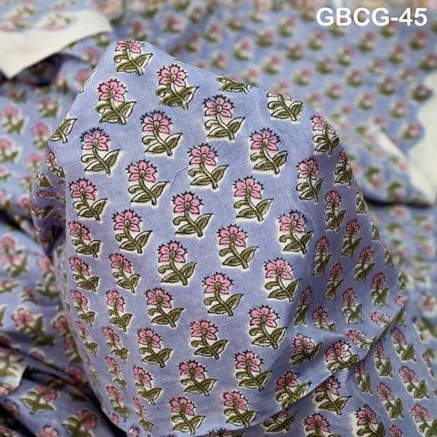 Block Printed Floral Cotton Fabric, Summer Dress, Sleepwear Pajamas Sewing Material by the Yard, Grey, Pink and Green