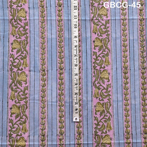 Block Printed Floral Cotton Fabric, Summer Dress, Sleepwear Pajamas Sewing Material by the Yard, Grey, Pink and Green