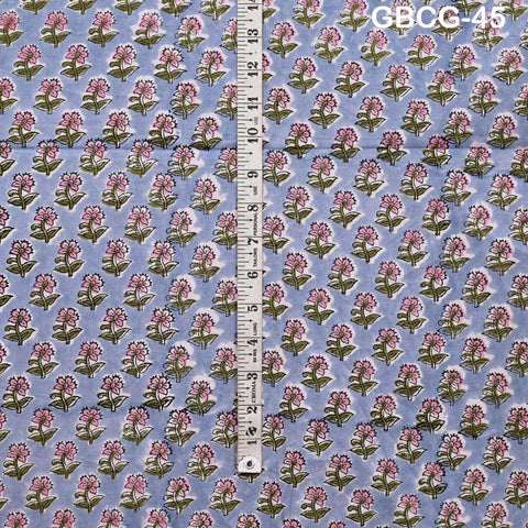 Block Printed Floral Cotton Fabric, Summer Dress, Sleepwear Pajamas Sewing Material by the Yard, Grey, Pink and Green